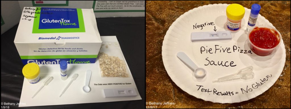 Science Fair lab set-up for testing oats and pizza sauce for gluten